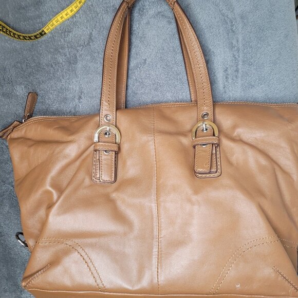 VTG Y2K COACH brown leather shoulder bag purse double handle buckles Classic - Picture 7 of 13